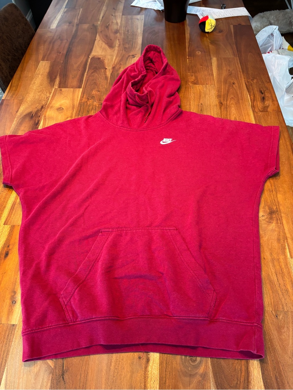 Nike Oversized Short Sleeve Hoodie Red - Size Medium